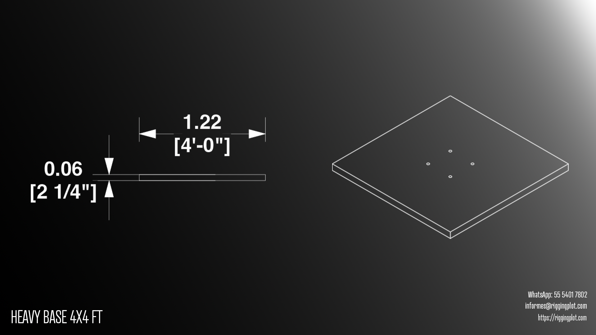 Renta y venta de contrapeso placa base de 1.22 x 1.22 mts (4 x 4 ft) para truss que se coloca directamente en la parte inferior de la truss para armar torres o columnas estructurales en hospitalities, stands y escenarios en México.